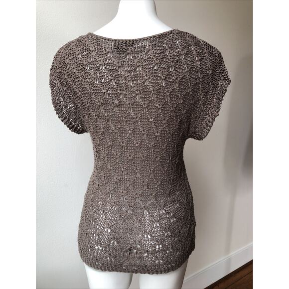 CUPIO Grey Sheer Mesh Loose Knit Short Sleeve Sheer Sweater Small - Picture 4 of 6